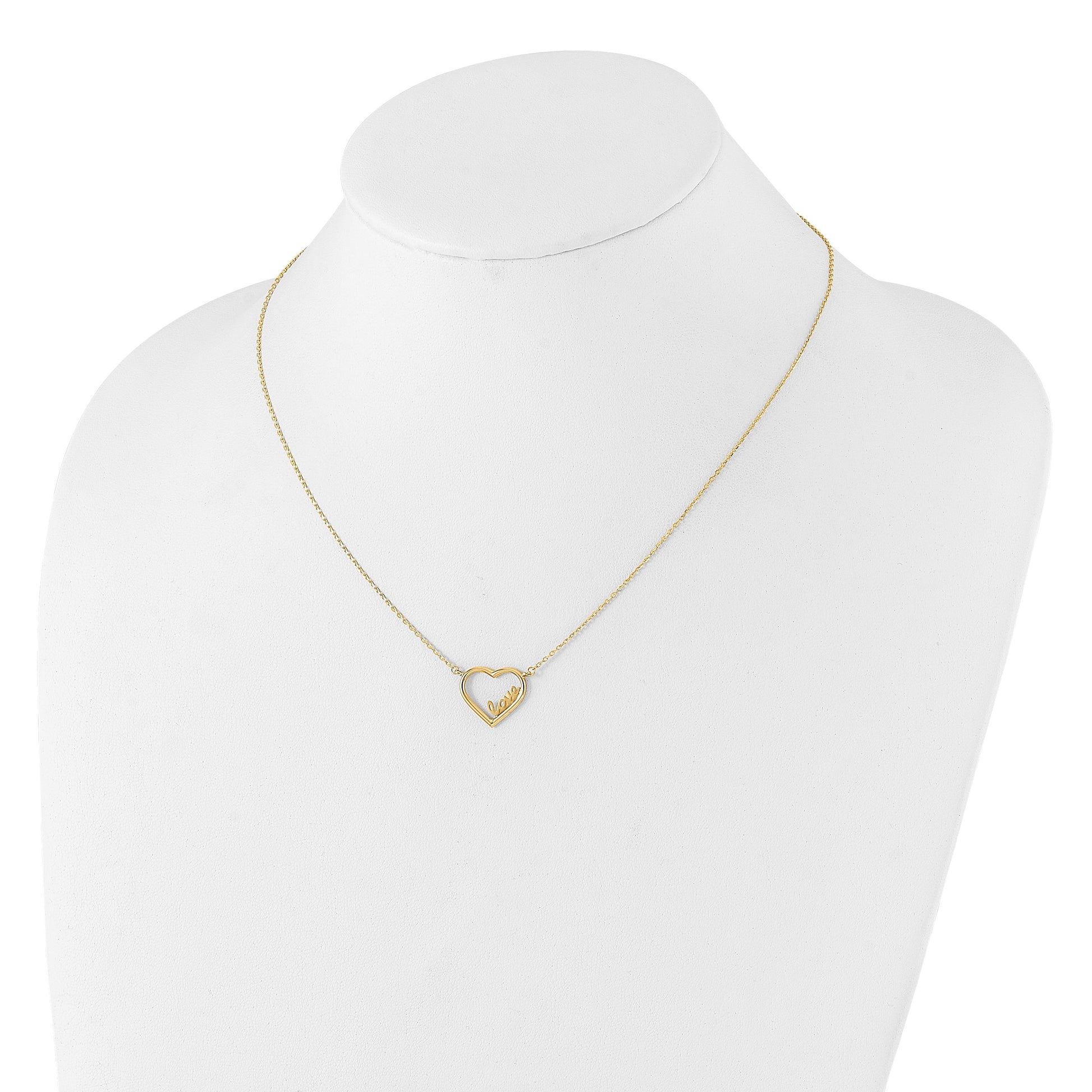 14K Polished Open Heart with LOVE Inside 17 inch Necklace Plus 0.5 inch Extender