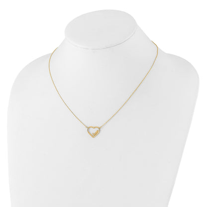 14K Polished Open Heart with LOVE Inside 17 inch Necklace Plus 0.5 inch Extender