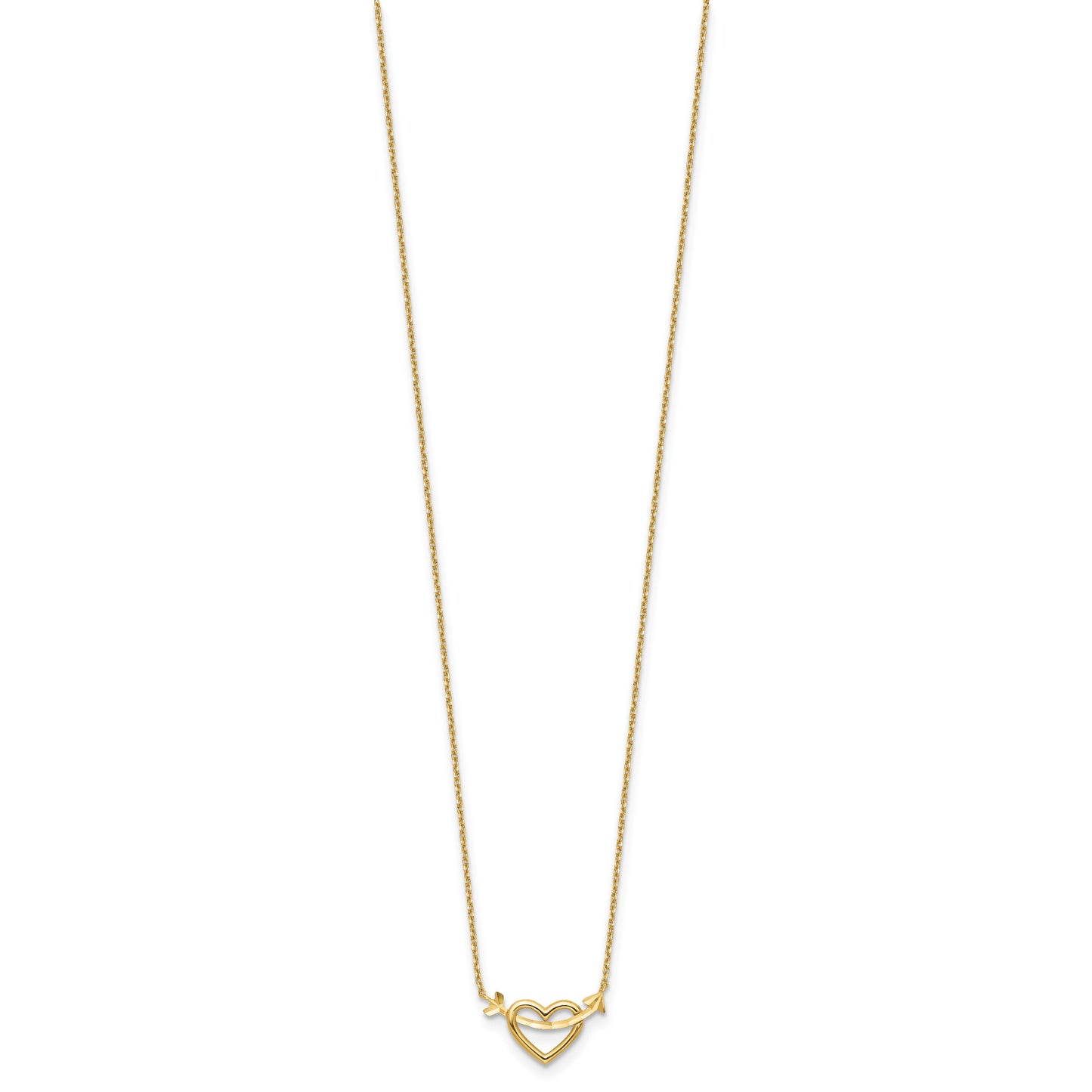 14k Polished Heart with Arrow 18 inch Necklace Plus 2 inch Extender