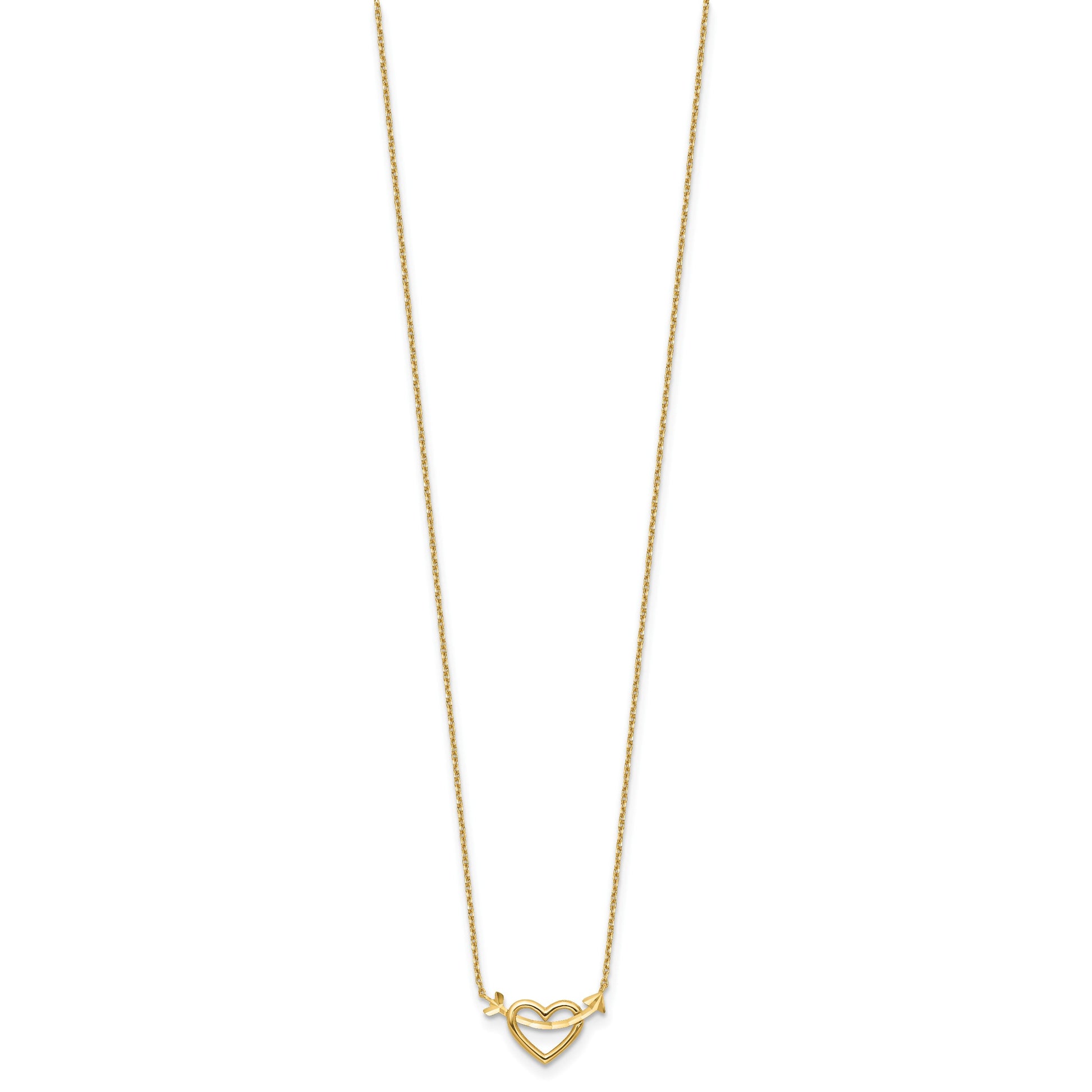 14k Polished Heart with Arrow 18 inch Necklace Plus 2 inch Extender