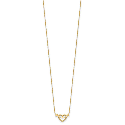 14k Polished Heart with Arrow 18 inch Necklace Plus 2 inch Extender