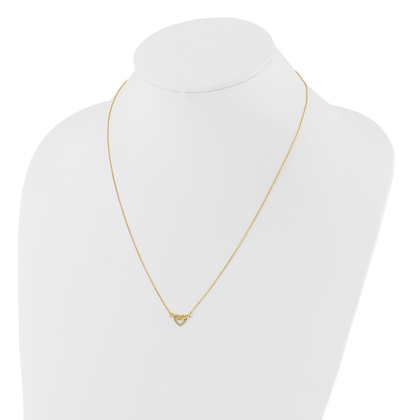 14k Polished Heart with Arrow 18 inch Necklace Plus 2 inch Extender