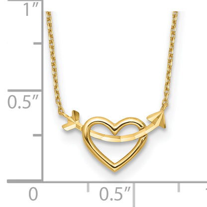 14k Polished Heart with Arrow 18 inch Necklace Plus 2 inch Extender