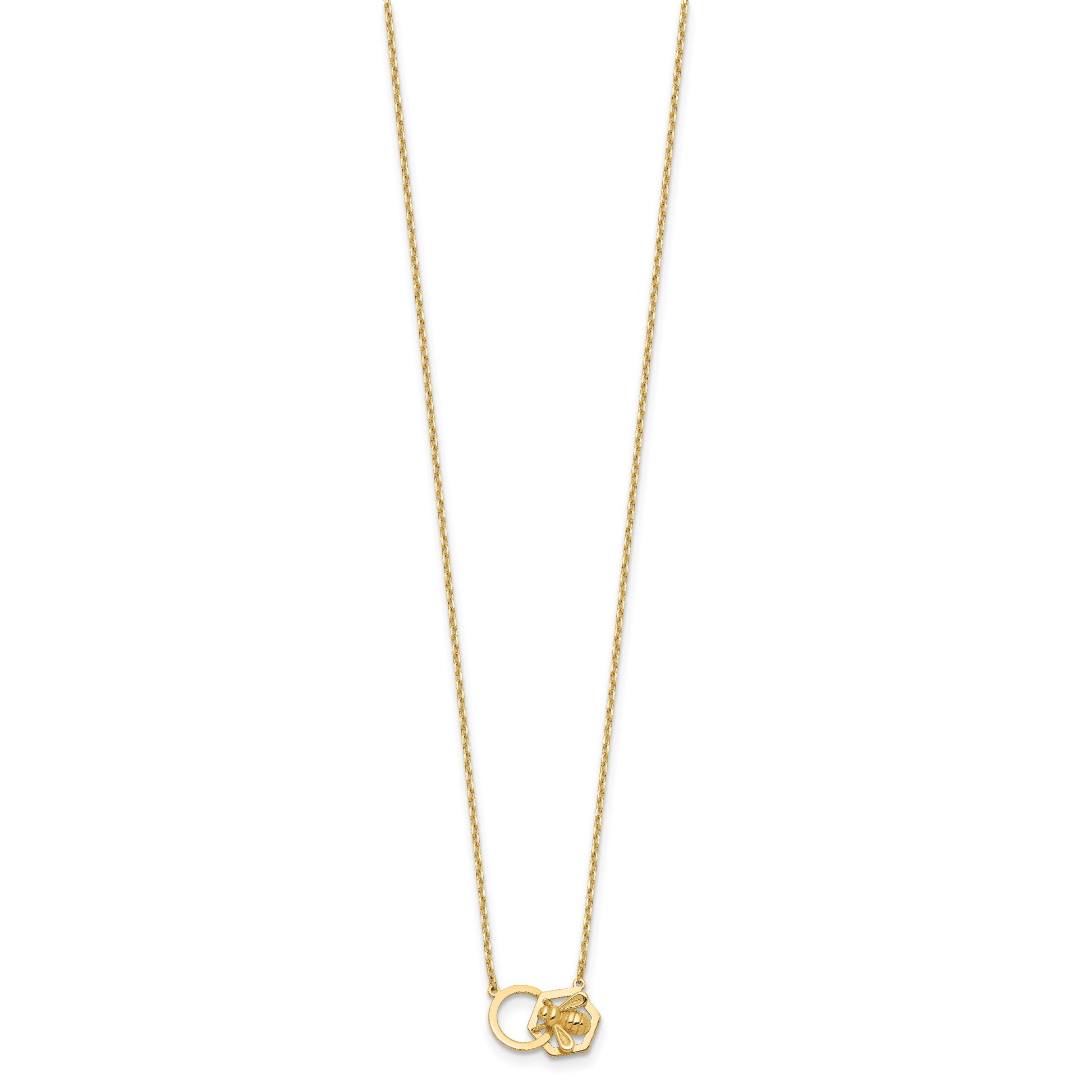 14K Polished Bee and Circle 17.5 inch Necklace