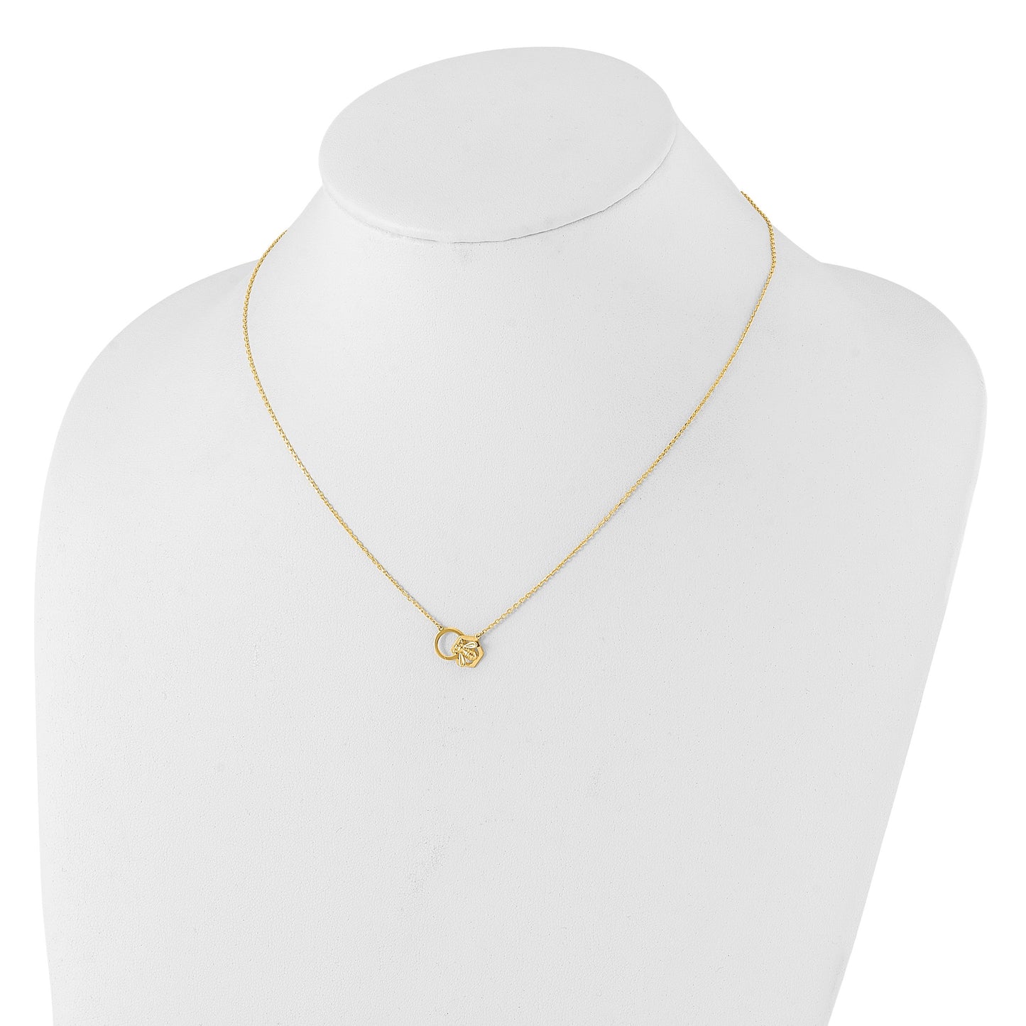14K Polished Bee and Circle 17.5 inch Necklace