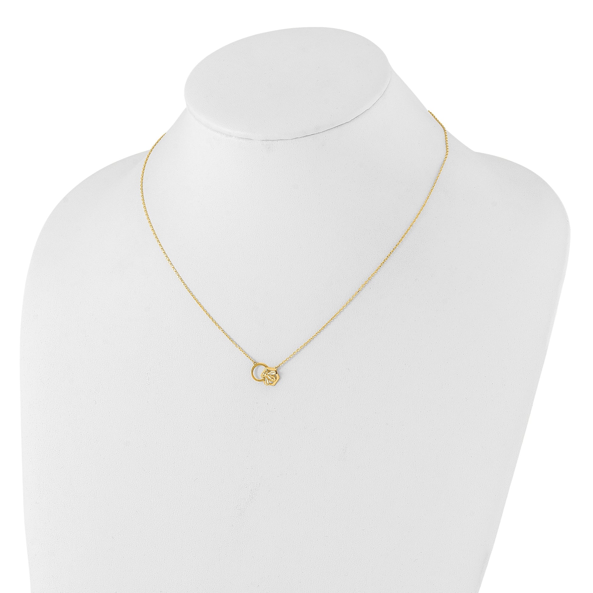 14K Polished Bee and Circle 17.5 inch Necklace