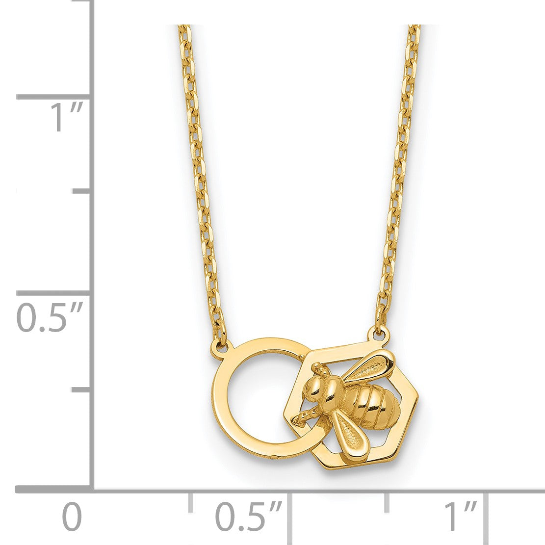 14K Polished Bee and Circle 17.5 inch Necklace
