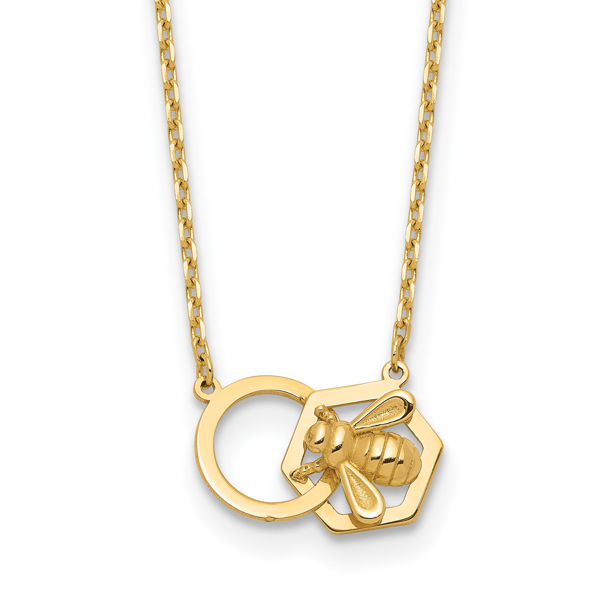 14K Polished Bee and Circle 17.5 inch Necklace