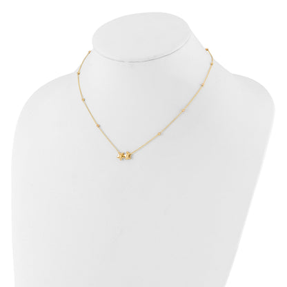 14K Polished Double Star with Diamond-cut Beads 16 inch Necklace Plus 2 inch Extender