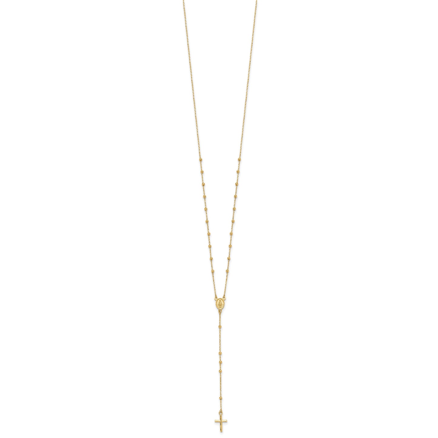 14K Polished Cross and Miraculous Medal Beaded 24.5 inch Rosary