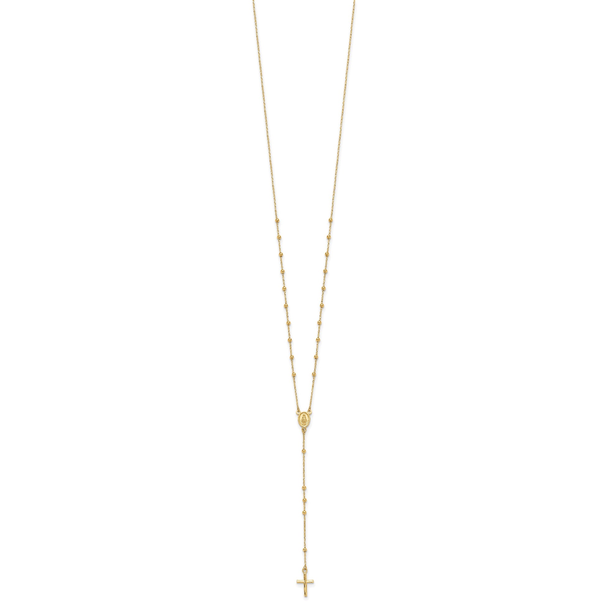 14K Polished Cross and Miraculous Medal Beaded 24.5 inch Rosary