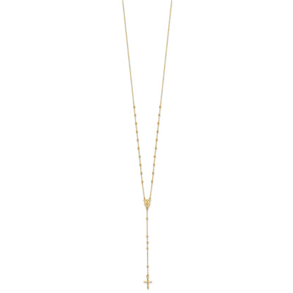 14K Polished Cross and Miraculous Medal Beaded 24.5 inch Rosary