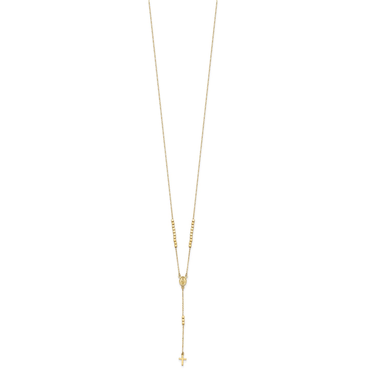 14K Polished Miraculous Medal and Cross Rosary Design 17.75 inch Y-Drop Necklace