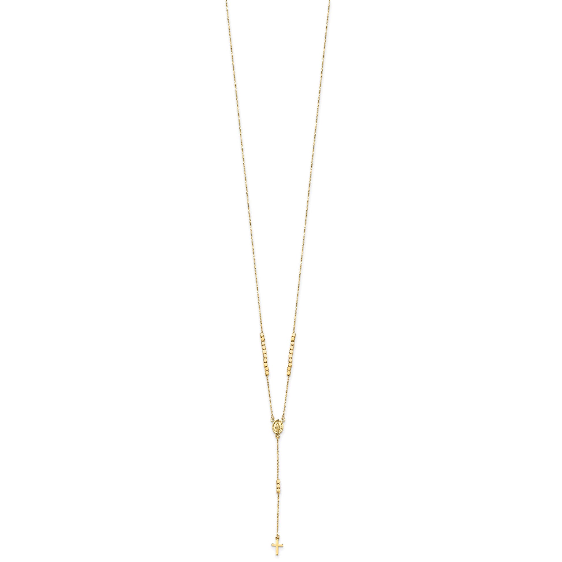 14K Polished Miraculous Medal and Cross Rosary Design 17.75 inch Y-Drop Necklace