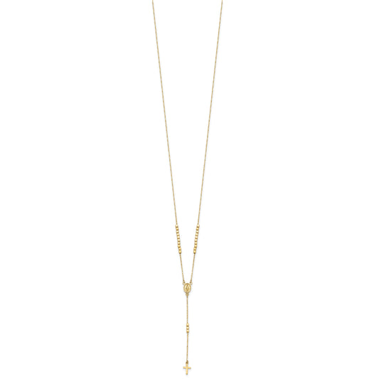 14K Polished Miraculous Medal and Cross Rosary Design 17.75 inch Y-Drop Necklace