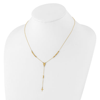 14K Polished Miraculous Medal and Cross Rosary Design 17.75 inch Y-Drop Necklace