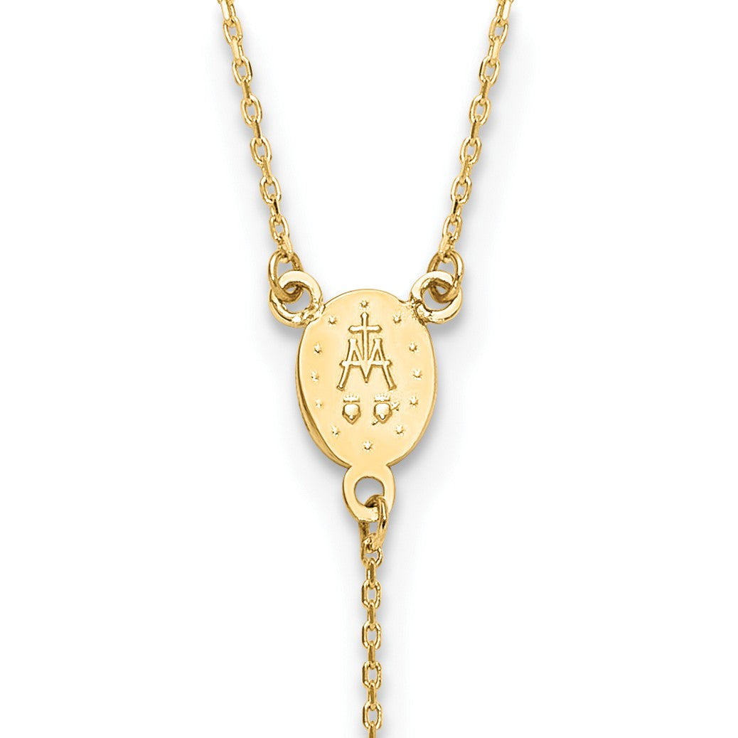 14K Polished Miraculous Medal and Cross Rosary Design 17.75 inch Y-Drop Necklace