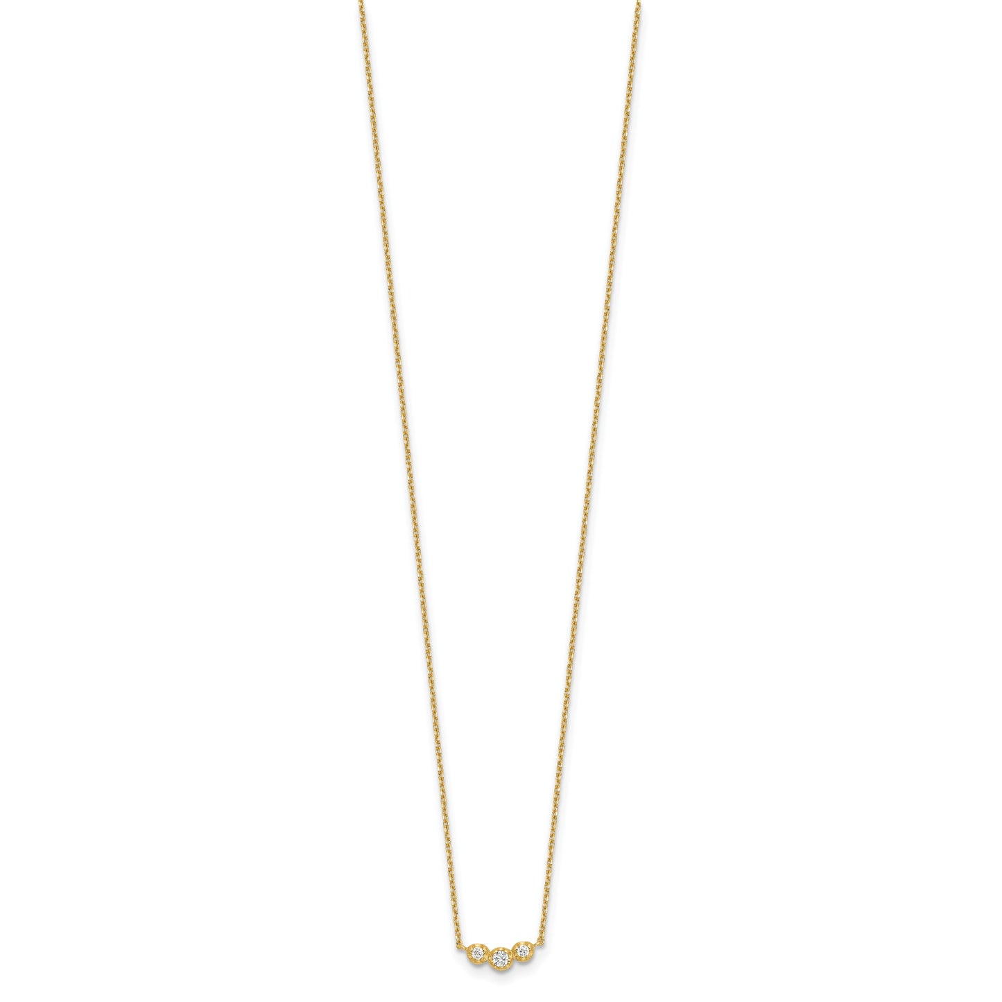 14k Polished 3-Stone CZ 18 inch Necklace Plus 2 inch Extender