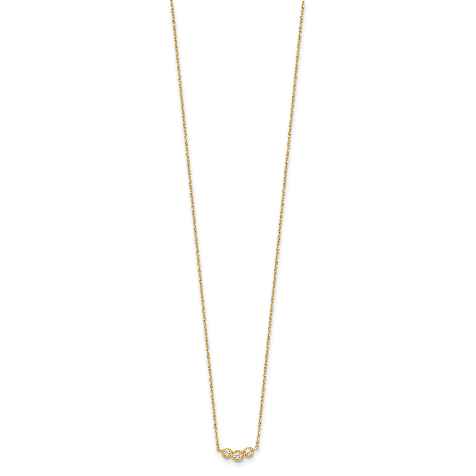 14k Polished 3-Stone CZ 18 inch Necklace Plus 2 inch Extender