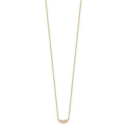 14k Polished 3-Stone CZ 18 inch Necklace Plus 2 inch Extender