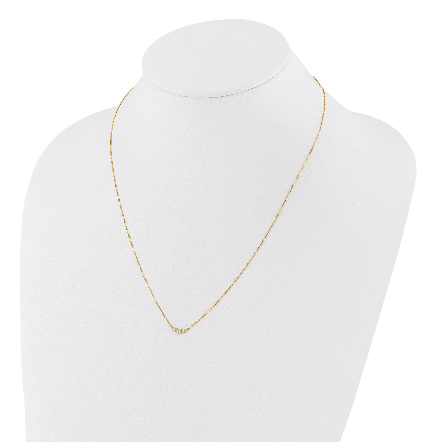 14k Polished 3-Stone CZ 18 inch Necklace Plus 2 inch Extender