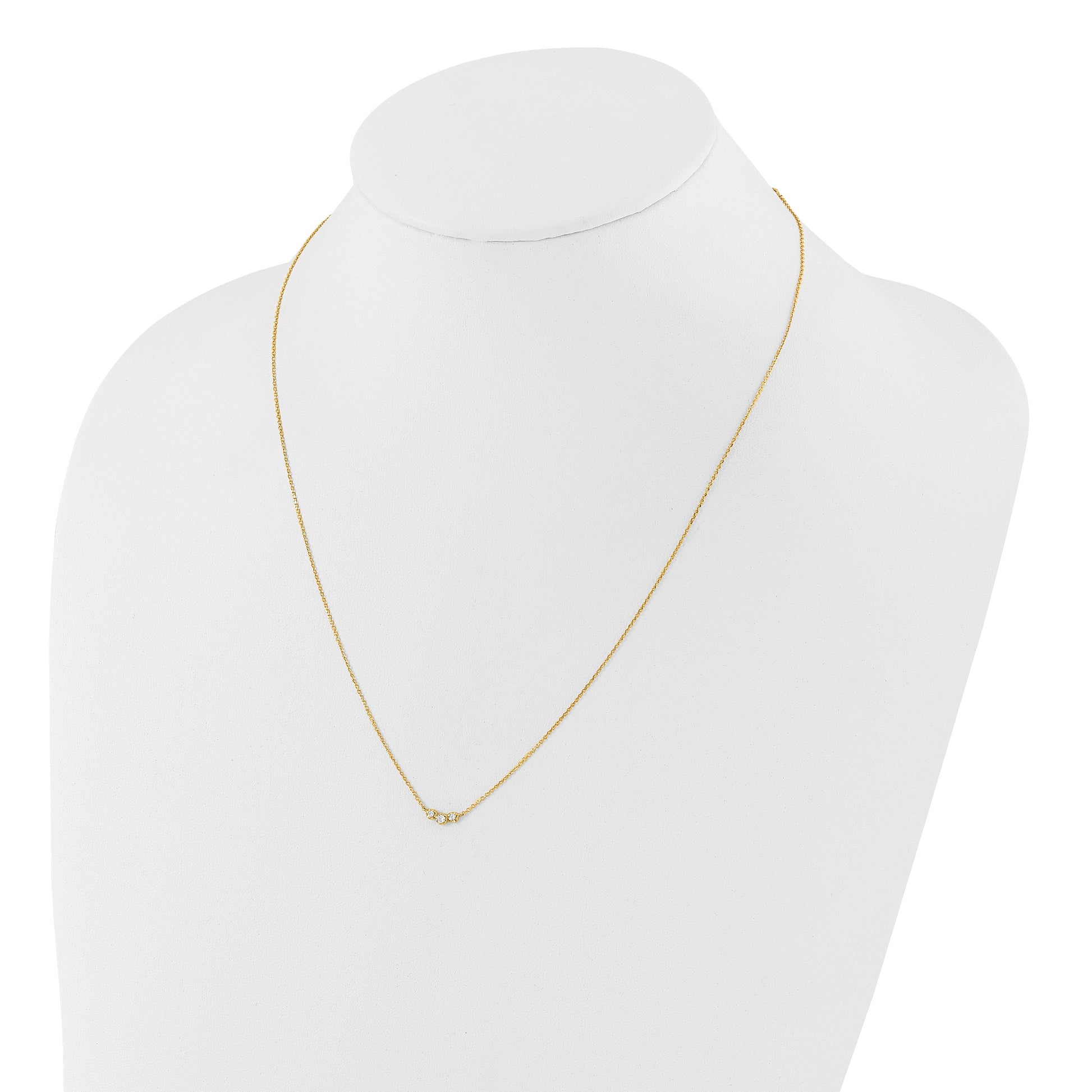 14k Polished 3-Stone CZ 18 inch Necklace Plus 2 inch Extender