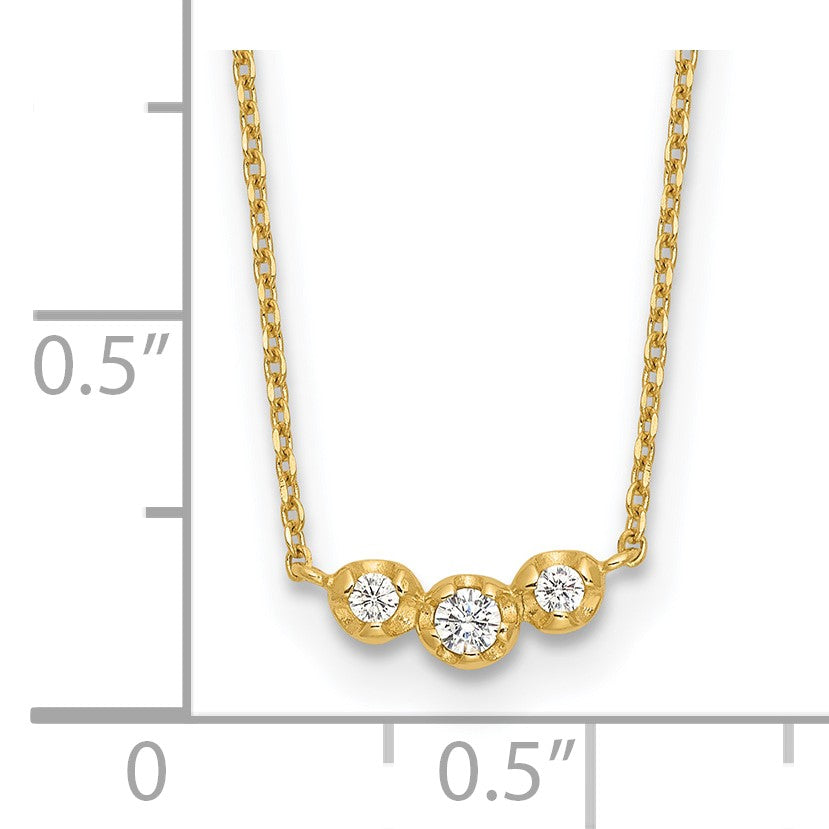 14k Polished 3-Stone CZ 18 inch Necklace Plus 2 inch Extender