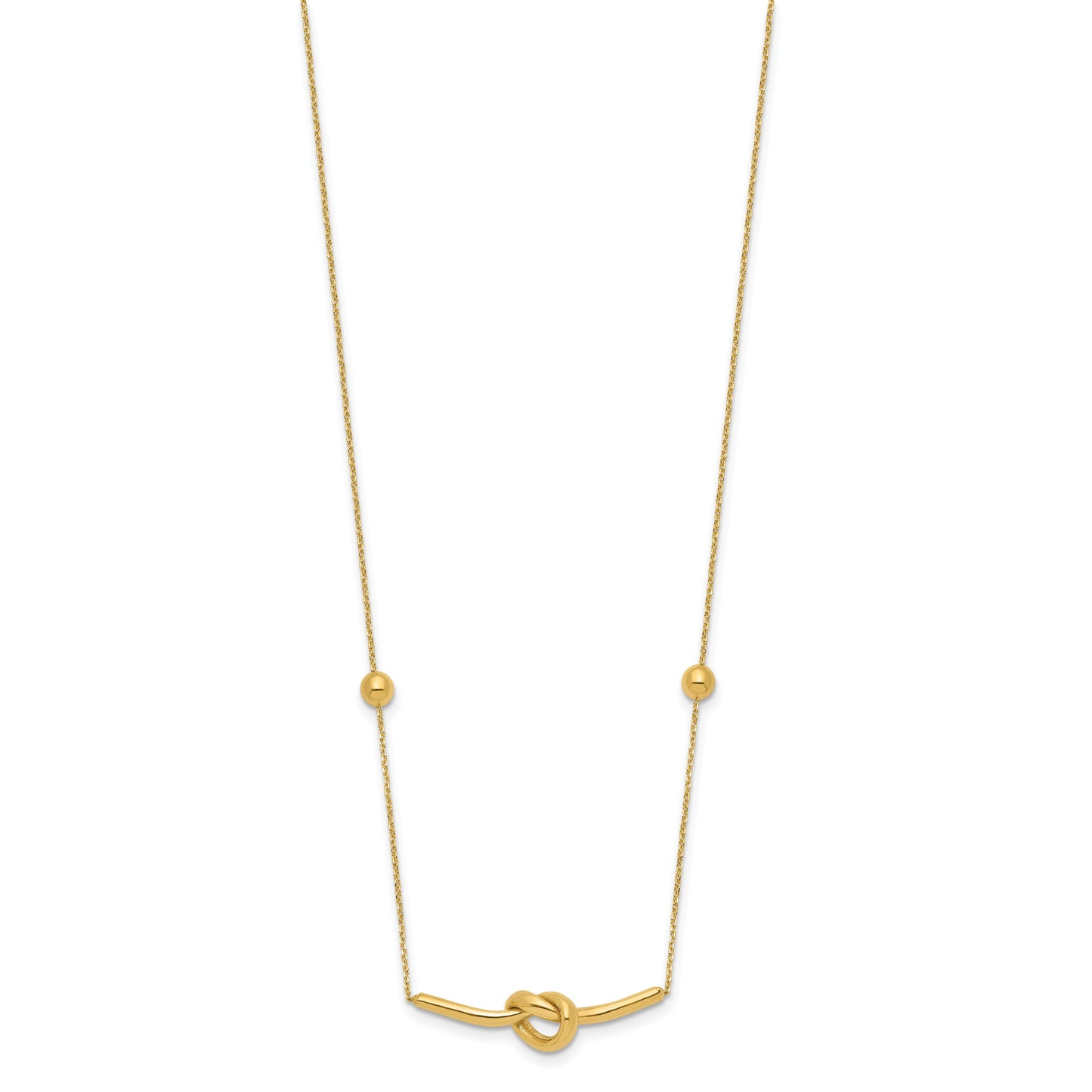 14K Polished Knotted Bar Pendant and Beads 16 inch Necklace Plus 2 inch Extender