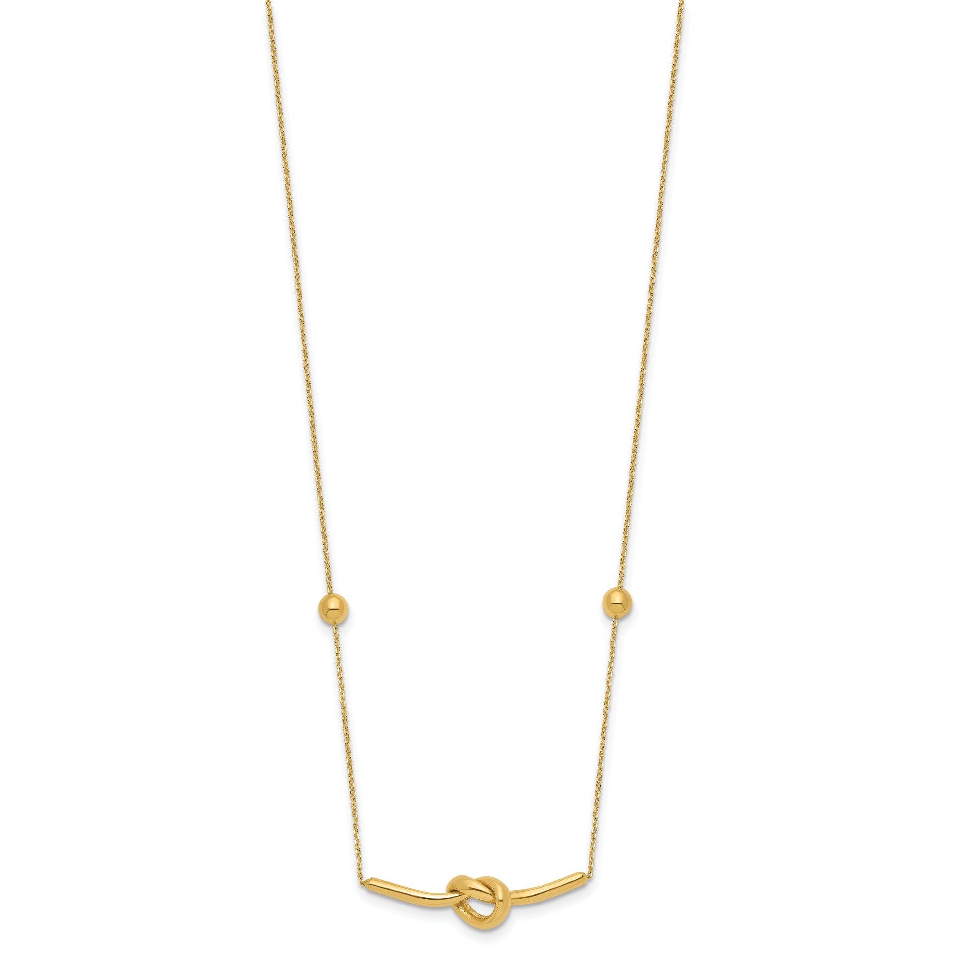14K Polished Knotted Bar Pendant and Beads 16 inch Necklace Plus 2 inch Extender