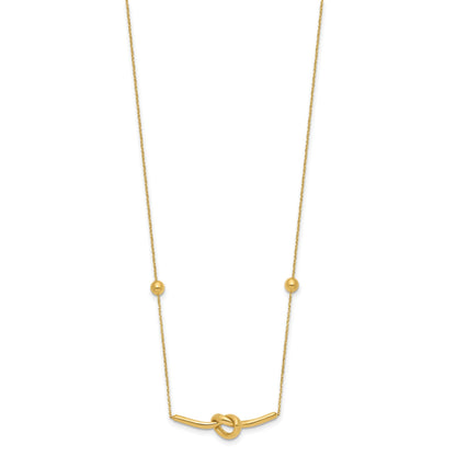 14K Polished Knotted Bar Pendant and Beads 16 inch Necklace Plus 2 inch Extender