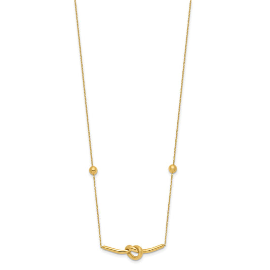 14K Polished Knotted Bar Pendant and Beads 16 inch Necklace Plus 2 inch Extender
