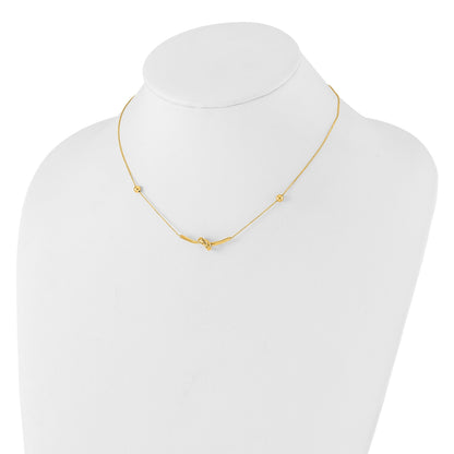 14K Polished Knotted Bar Pendant and Beads 16 inch Necklace Plus 2 inch Extender