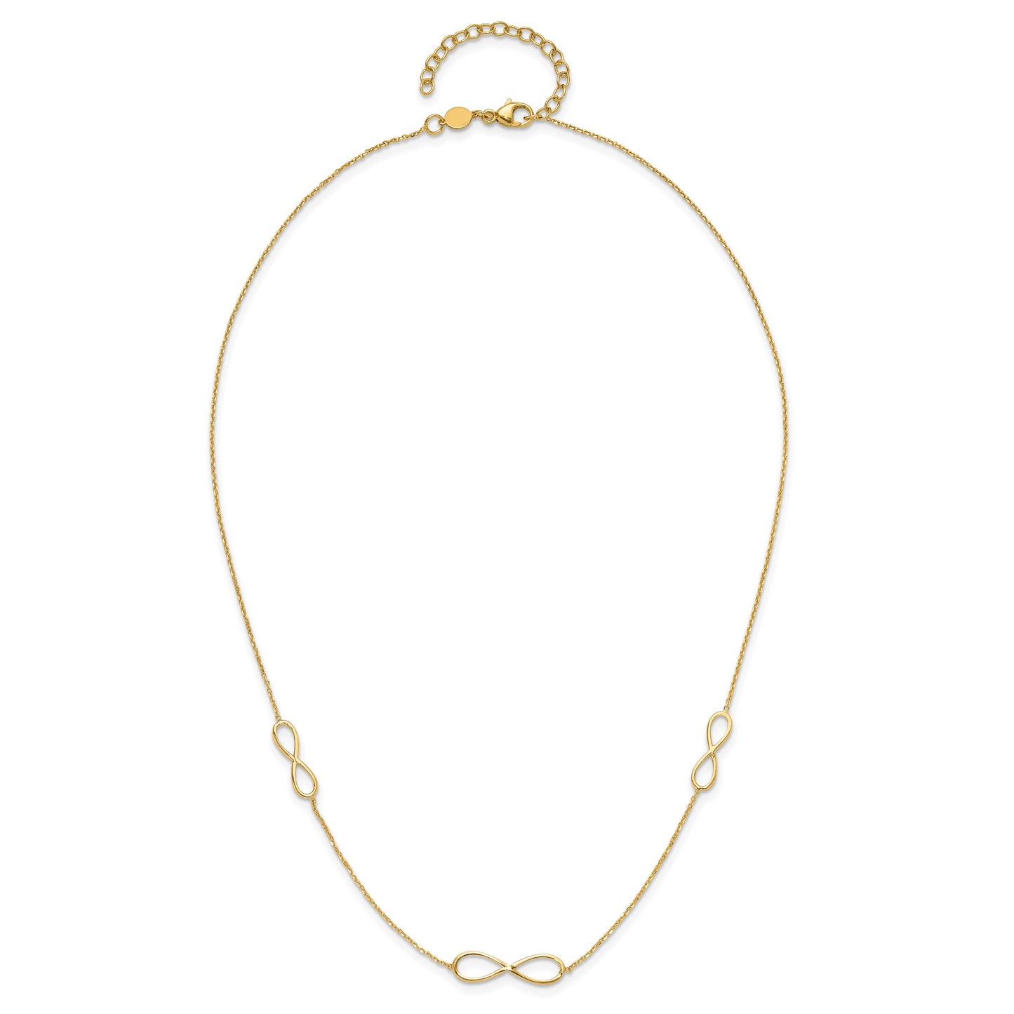 14K Polished Infinity Symbol 16 inch 3-Station Necklace Plus 2 inch Extender