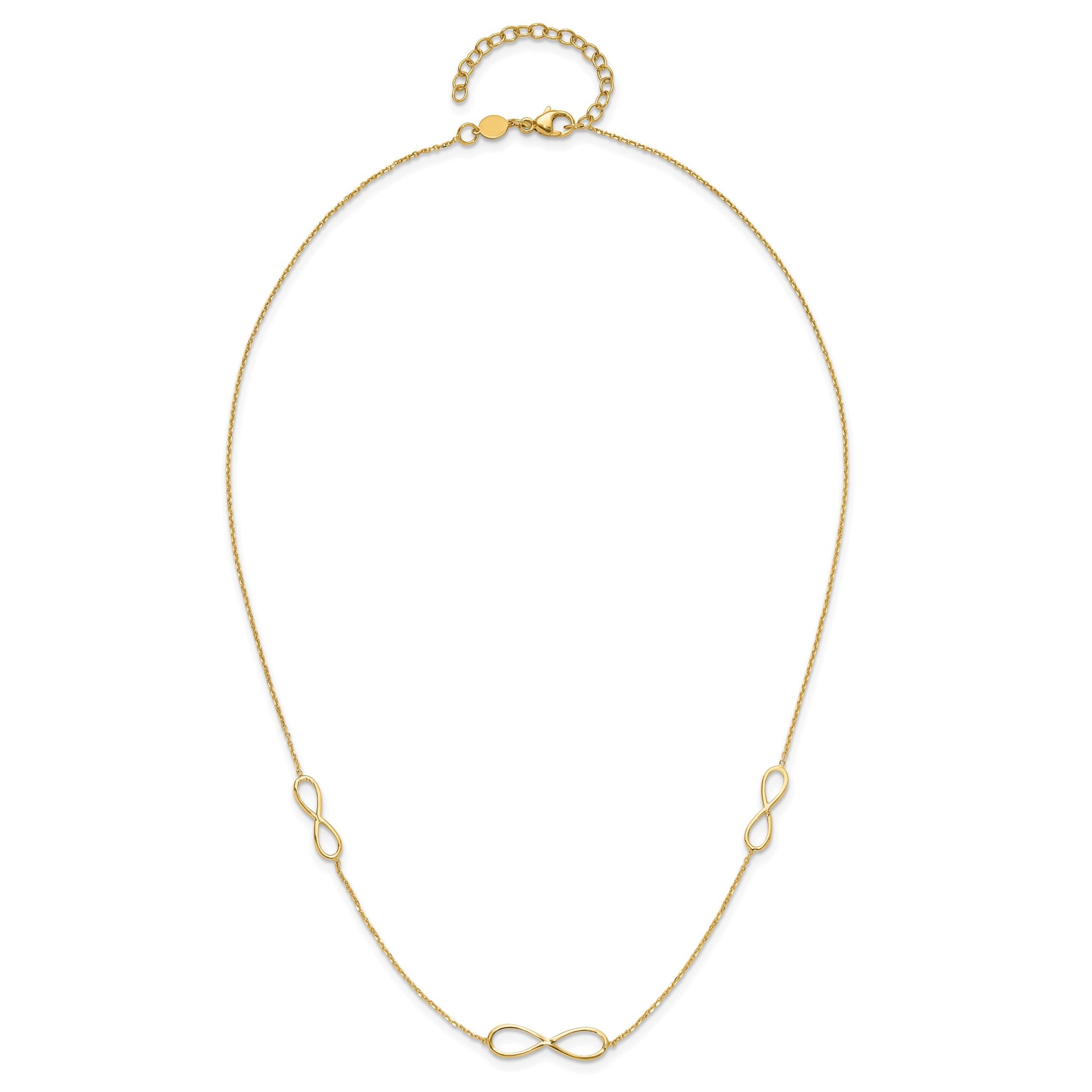 14K Polished Infinity Symbol 16 inch 3-Station Necklace Plus 2 inch Extender