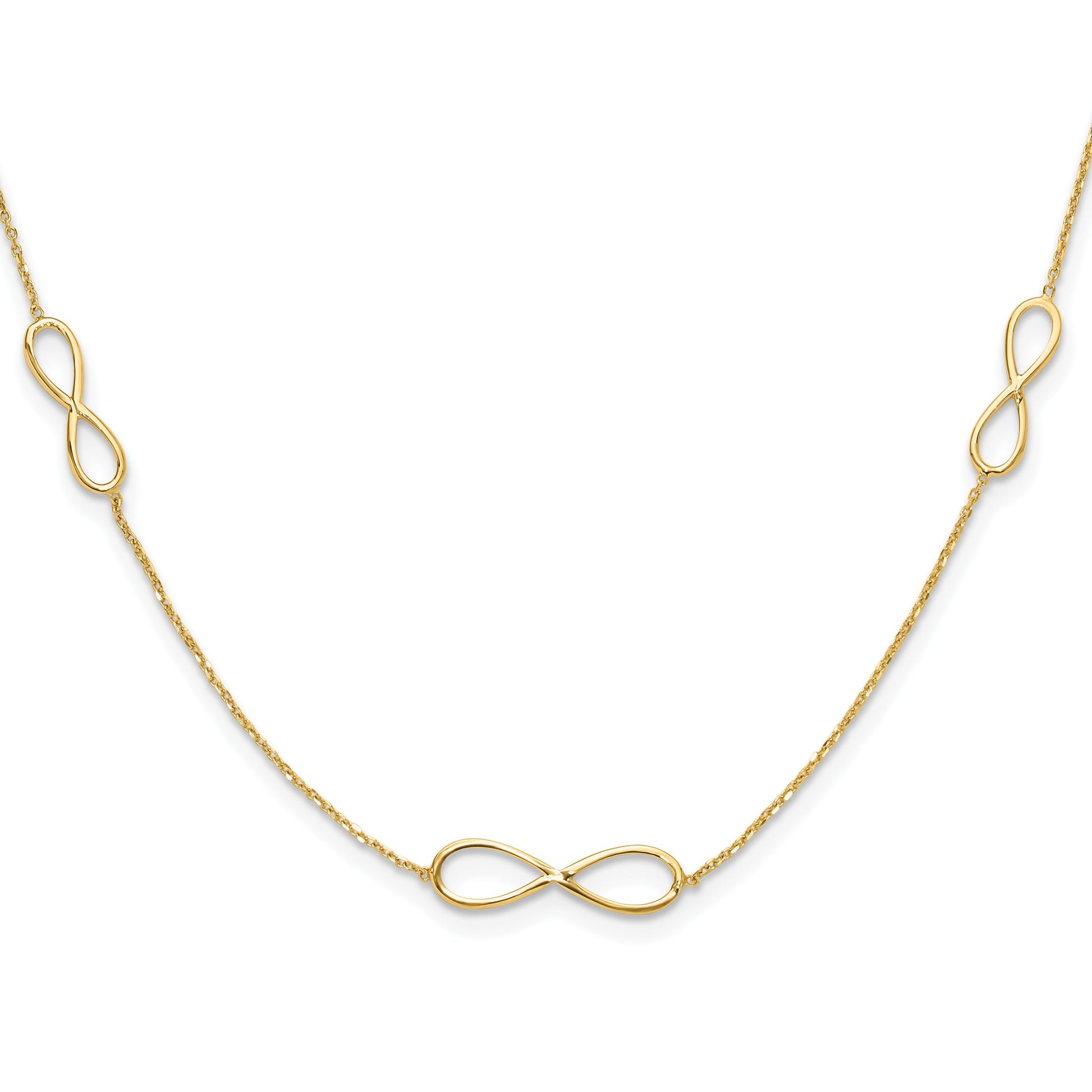 14K Polished Infinity Symbol 16 inch 3-Station Necklace Plus 2 inch Extender