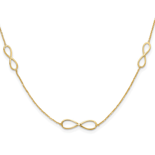 14K Polished Infinity Symbol 16 inch 3-Station Necklace Plus 2 inch Extender