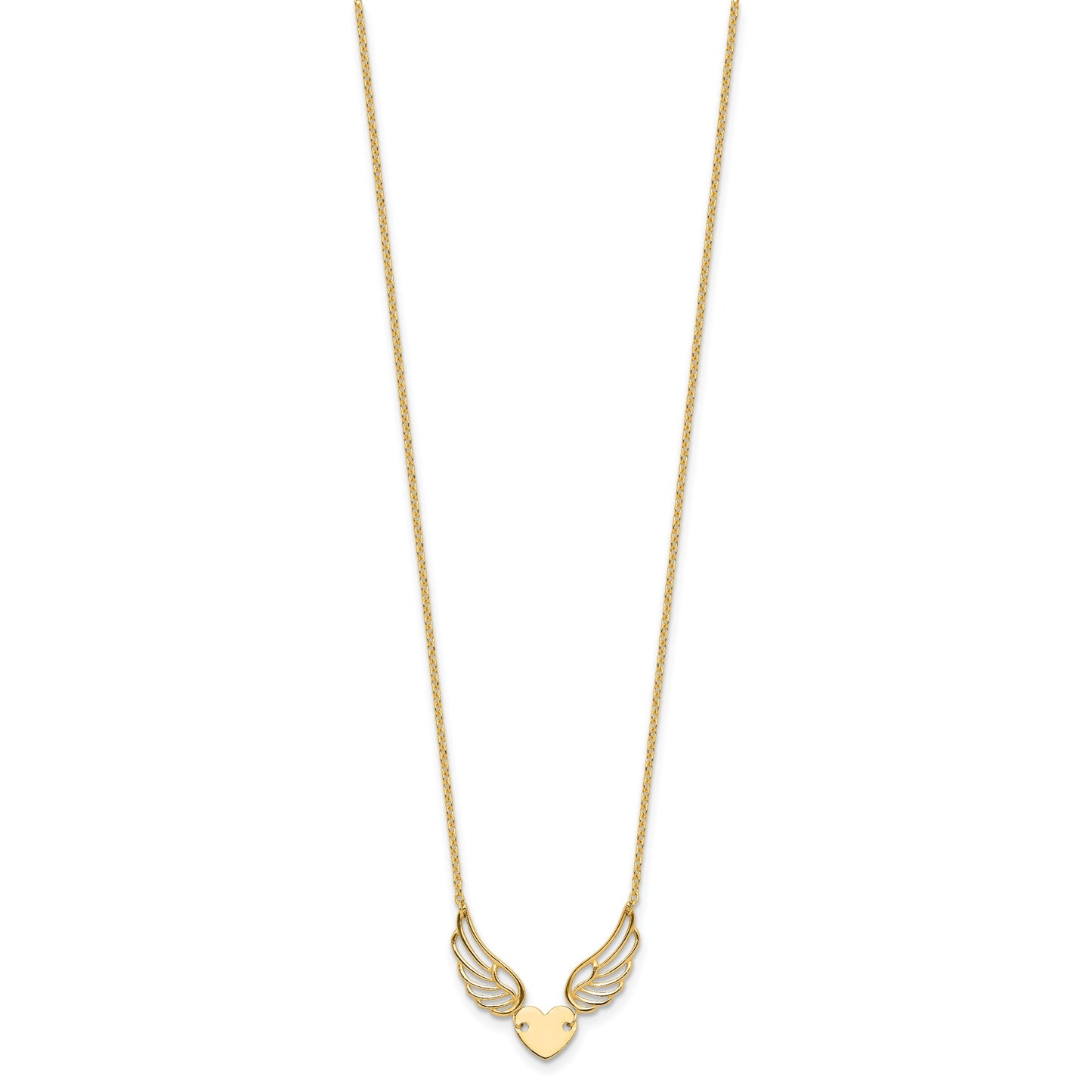 14K Polished Wings and Heart 17 inch Necklace
