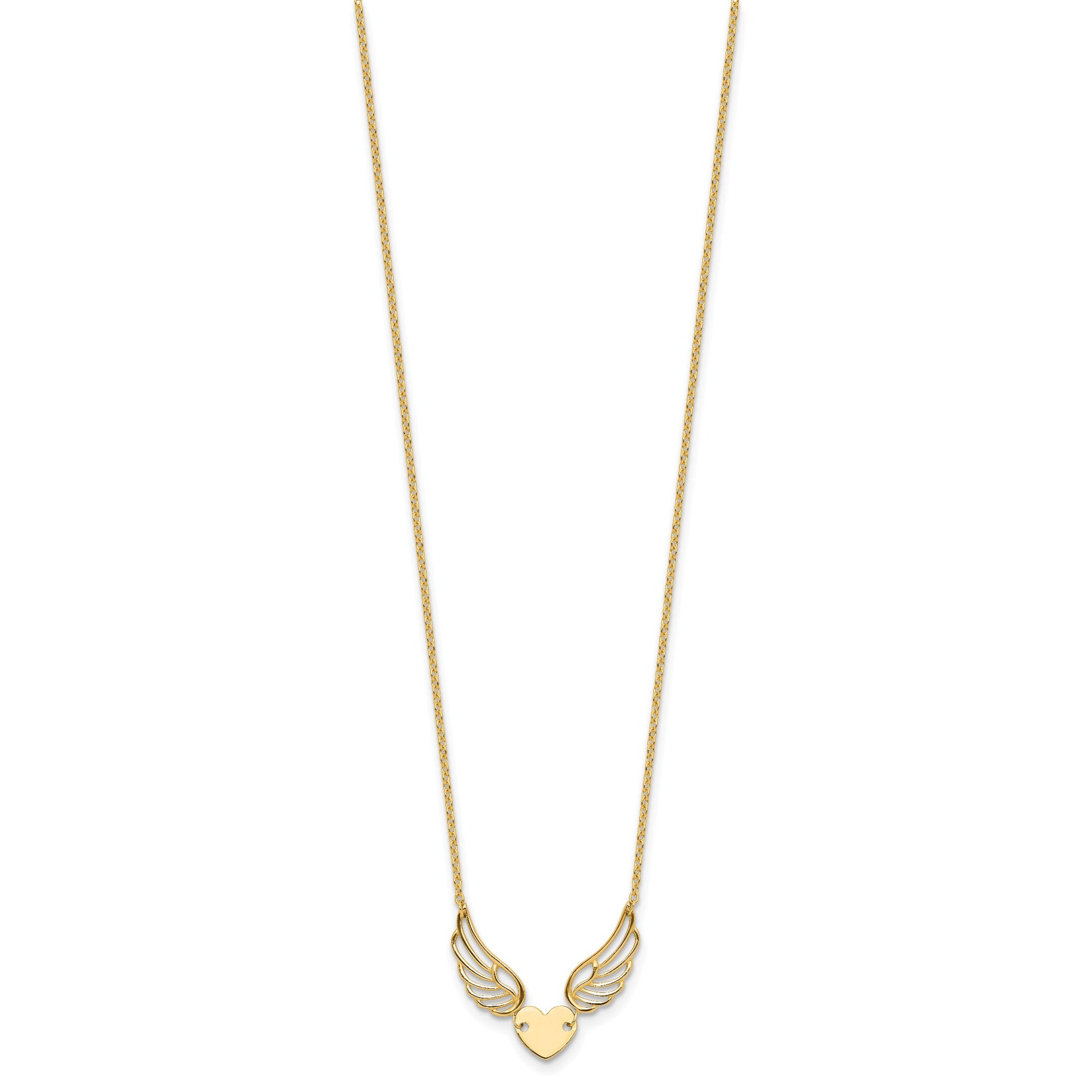 14K Polished Wings and Heart 17 inch Necklace