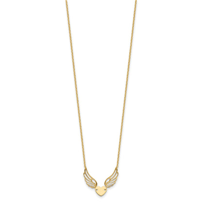 14K Polished Wings and Heart 17 inch Necklace
