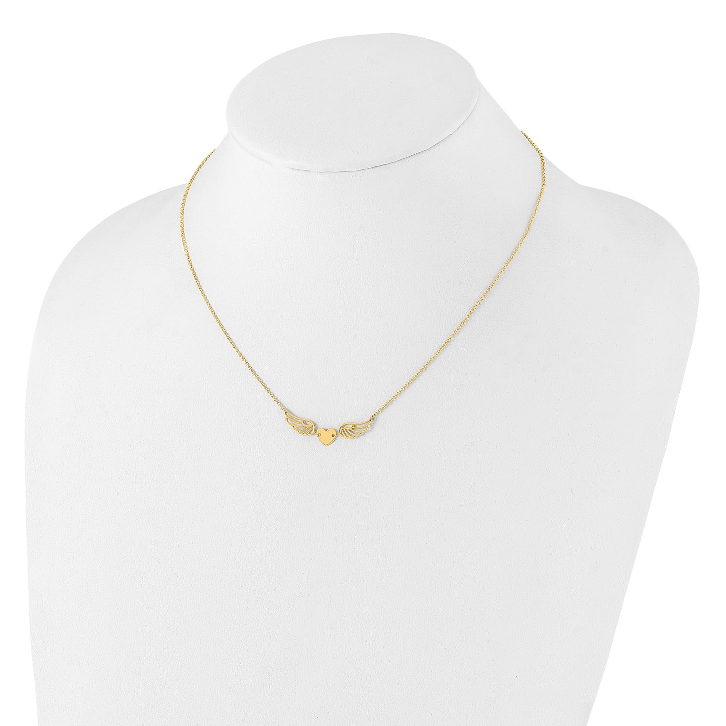 14K Polished Wings and Heart 17 inch Necklace