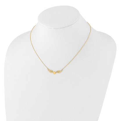 14K Polished Wings and Heart 17 inch Necklace