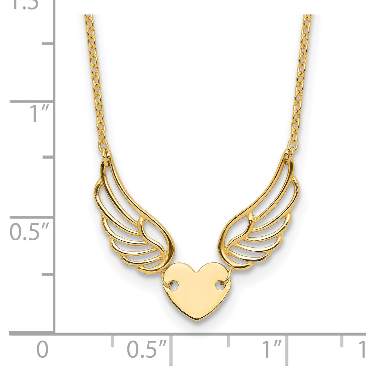14K Polished Wings and Heart 17 inch Necklace