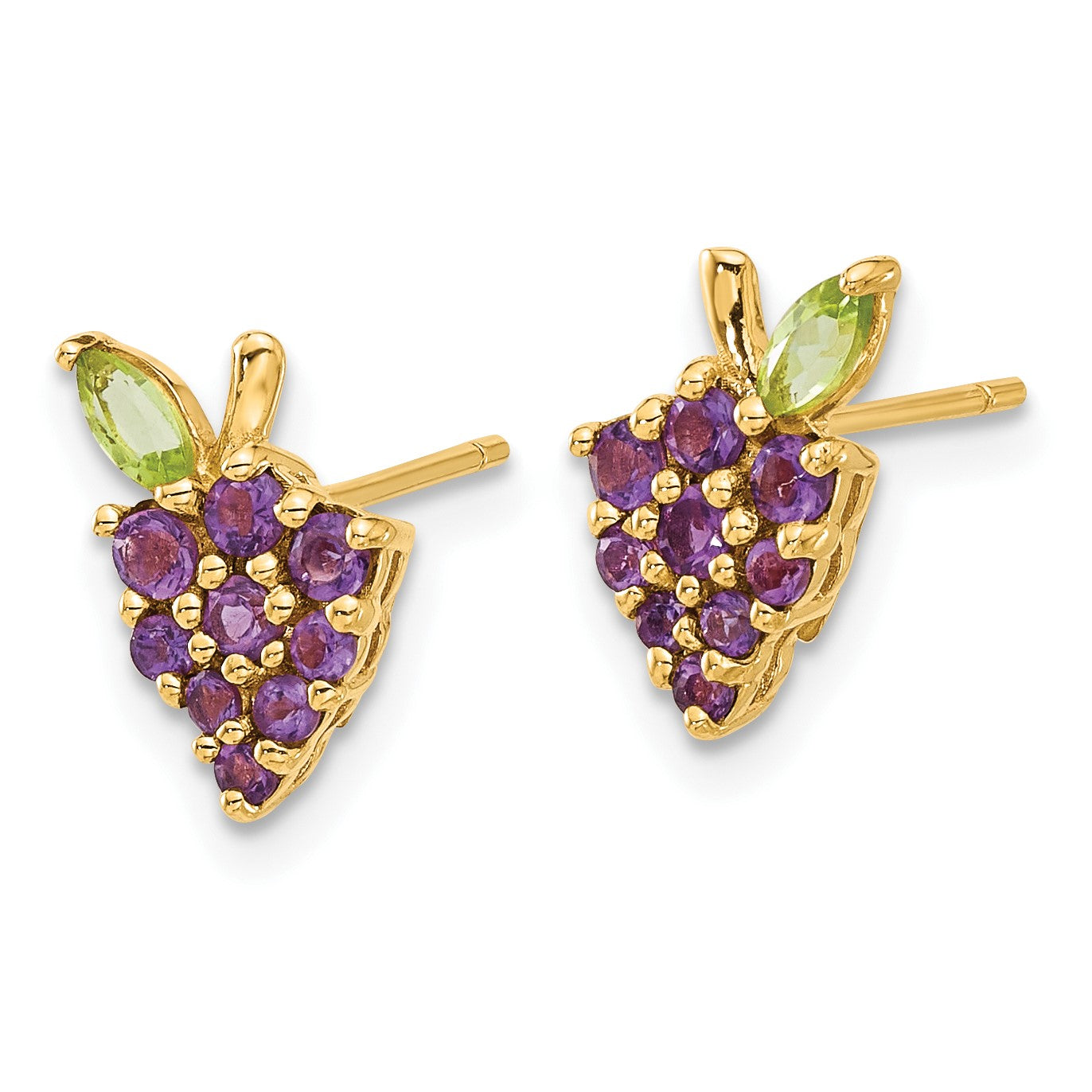 14K Amethyst and Peridot Grapes Post Earrings