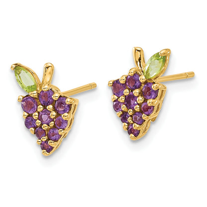 14K Amethyst and Peridot Grapes Post Earrings