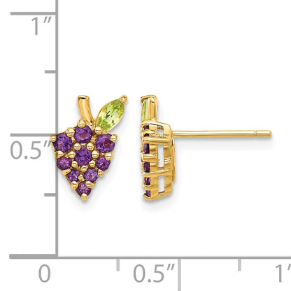 14K Amethyst and Peridot Grapes Post Earrings