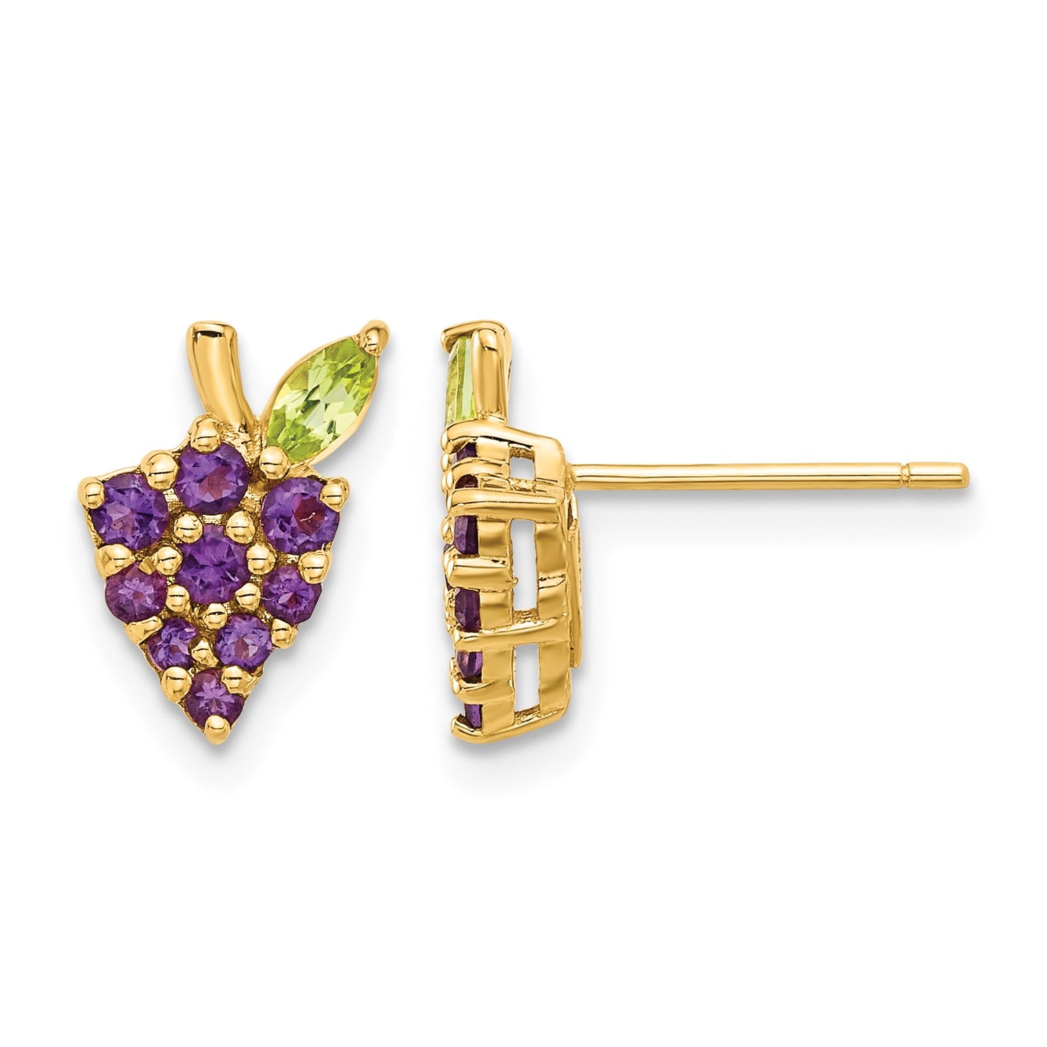 14K Amethyst and Peridot Grapes Post Earrings