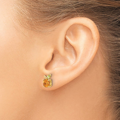 14K Round Citrine and Peridot Orange Post Earrings