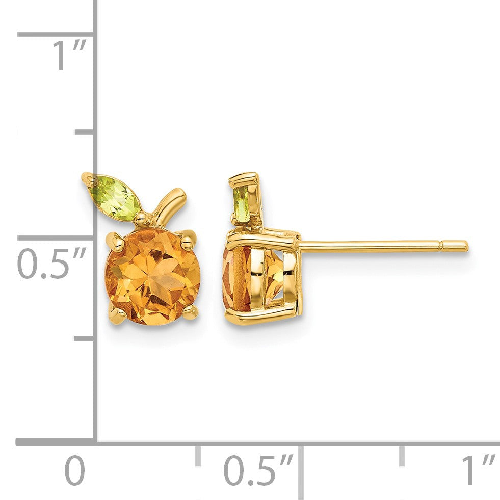 14K Round Citrine and Peridot Orange Post Earrings