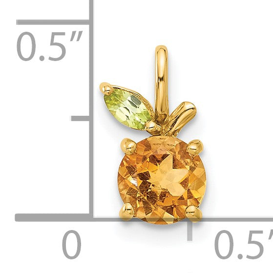 14K Round Citrine and Peridot Orange Pendant