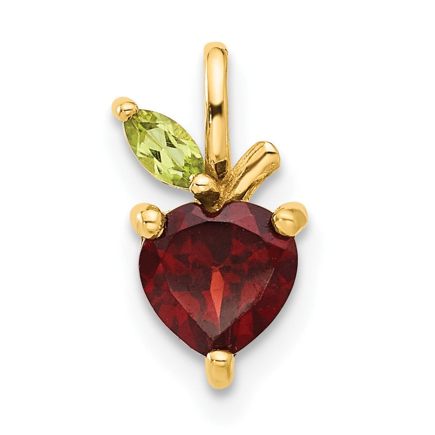 14K Heart-shaped Garnet and Peridot Apple Pendant